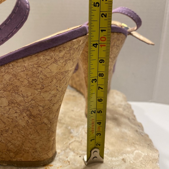 CL Ilena-2 Lavender Cork Wedge Platform Slingback Peep Toe Heels Sz 9.5 M - Picture 9 of 12